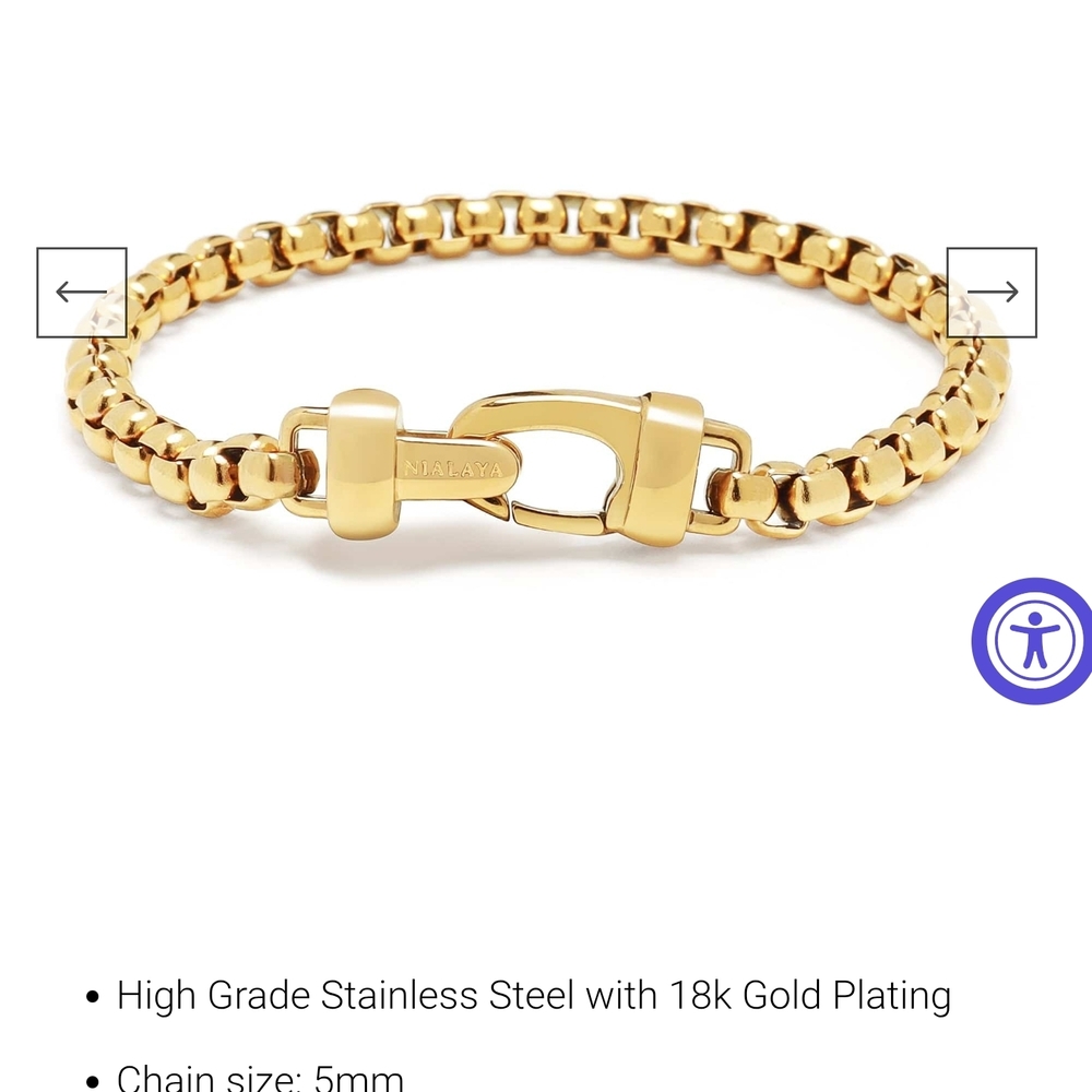 Nialaya 5mm Gold Plated Stainless Steel Box Chain Bracelet